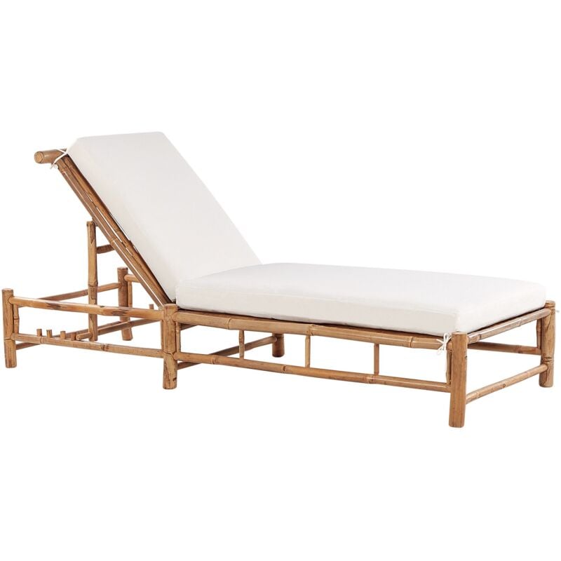 Beliani - Chaise Longue en Bambou Naturel Bois Clair et Blanc Cassé Dossier Réglable Ligure