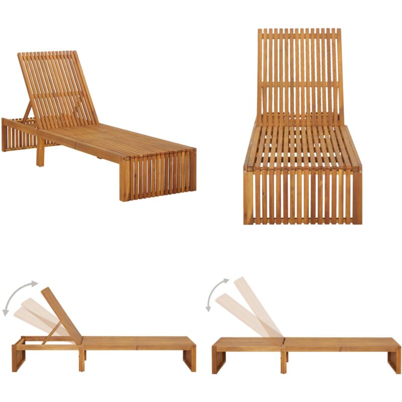 Chaise longue bois d'acacia solide - Chaises Longues - Mobilier De Jardin - Chaises Longues En Bois - Transats - Relaxations Extérieures - Home &