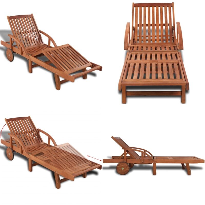 Chaise longue bois d'acacia solide - Chaises Longues - Mobilier De Jardin - Transats - Chaises Relaxantes - Bain De Soleil - Home & Living