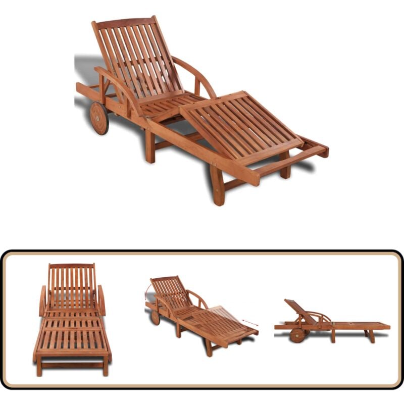 Chaise longue bois d'acacia solide - Chaises Longues - Mobilier De Jardin - Transats - Chaises Relaxantes - Bain De Soleil