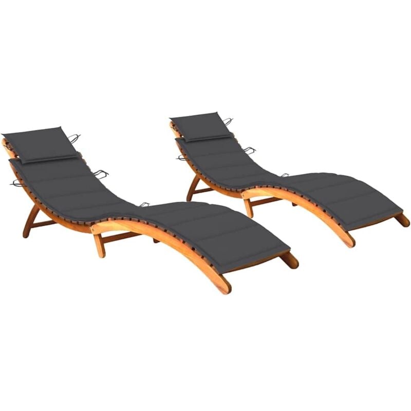 Chaises longues 2 pcs avec coussins Bois d'acacia solide