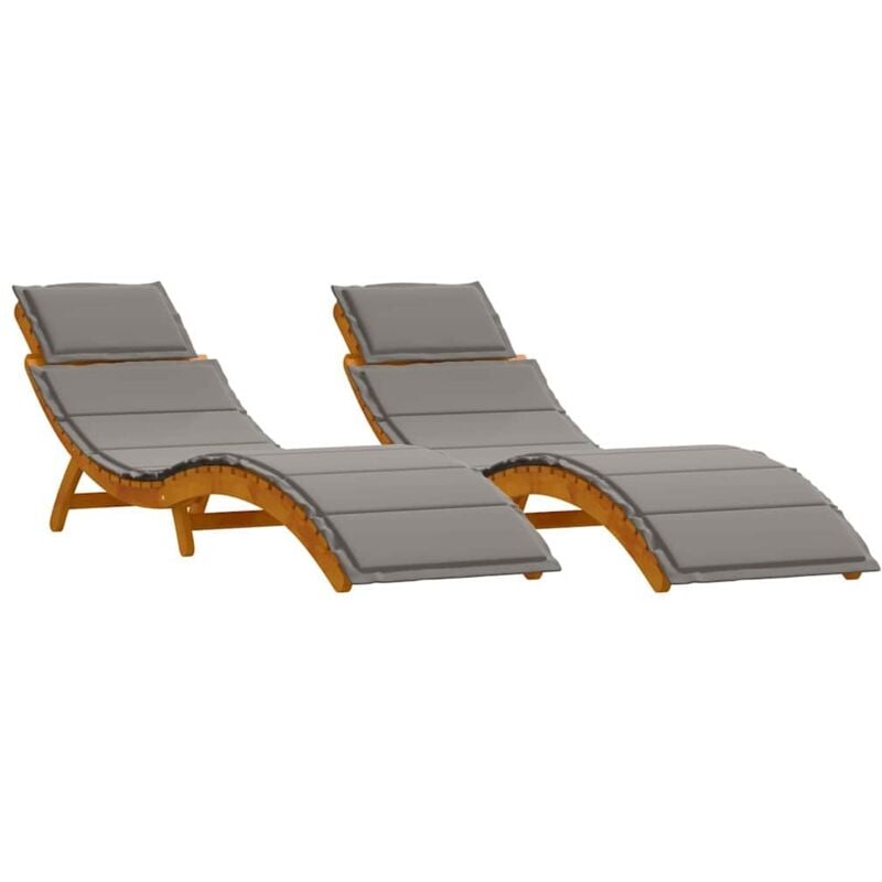 Vidaxl - Chaises longues avec coussins (2 pcs) - Gris foncé, en bois d'acacia massif