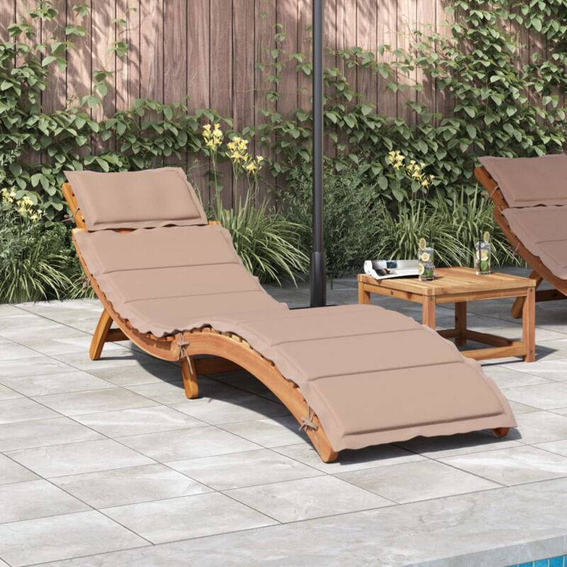 Chaise longue avec coussin bois d'Acacia Taupe 180x89x74 cm