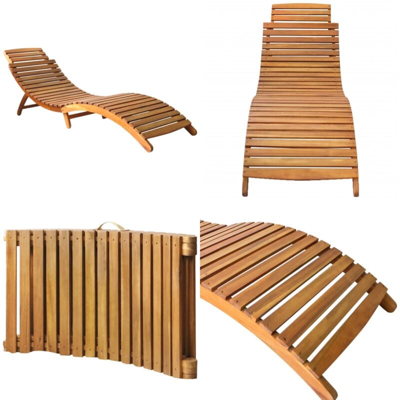 Chaise longue Bois d'acacia solide Marron - Chaise Longue - Mobilier De Jardin - Transats - Jardin - Acacia - Home & Living