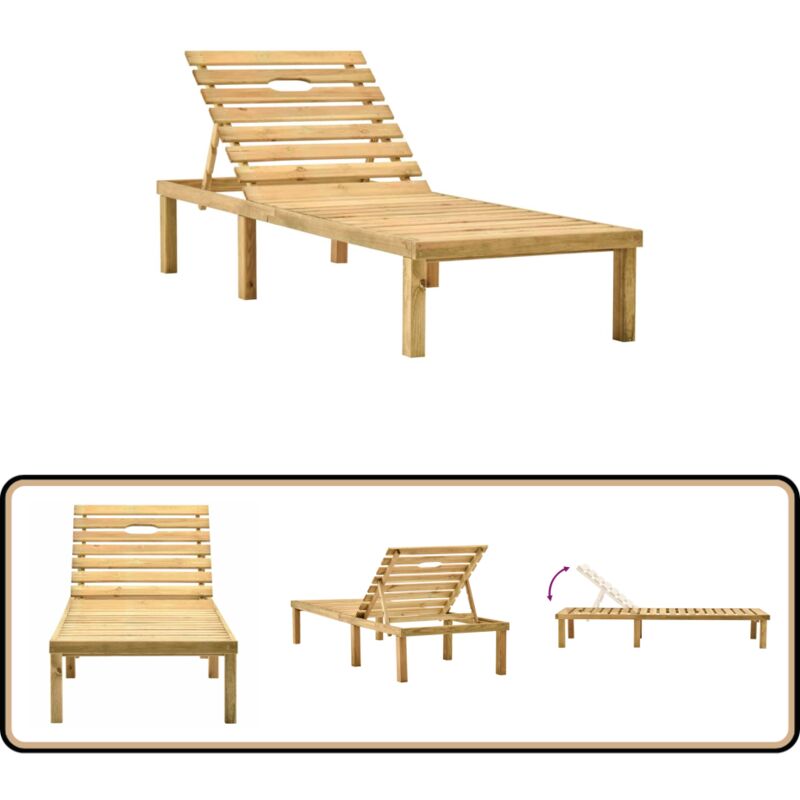 Chaise longue Bois de pin imprégné - Transat - Chaise Longue - Mobilier De Jardin - Salon De Jardin - Bois