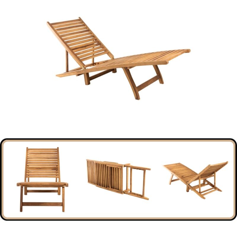 Chaise longue Bois de teck solide - Chaises Longues - Bain De Soleil - Mobilier De Jardin - Teck - Chaise Longue Pliable