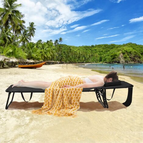 Chaise Longue Bronzage Pliante Dossier Réglable 5 Positions 3 Coussins Amovibles Noir CW58848