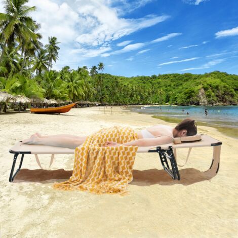 Chaise Longue Bronzage Pliante Dossier Réglable 5 Positions Trous Visage Beige CWXT3693 DESIGN IN
