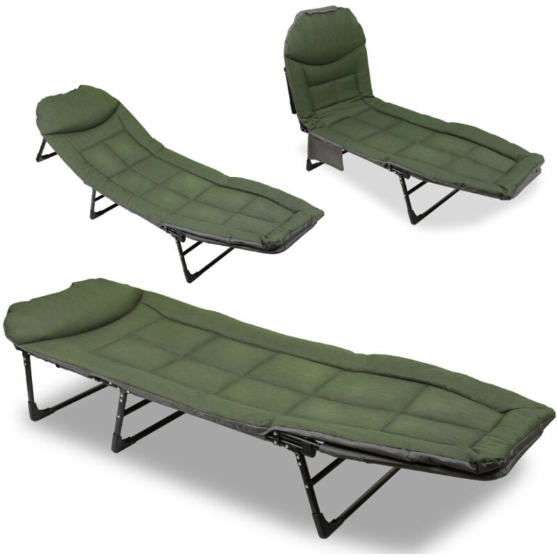 Chaise longue carpe 200x64x32cm Chaise pliante pêche Fauteuil inclinable réglable