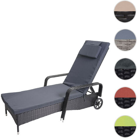 Chaise longue Carrara, polyrotin, bain de soleil, couchette, alu - anthracite, coussin vert clair