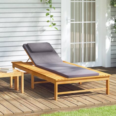 Chaise longue, Chaise de jardin, Bain de soleil et coussin,oreiller gris foncé bois massif acacia PEWV17997 DESIGN IN