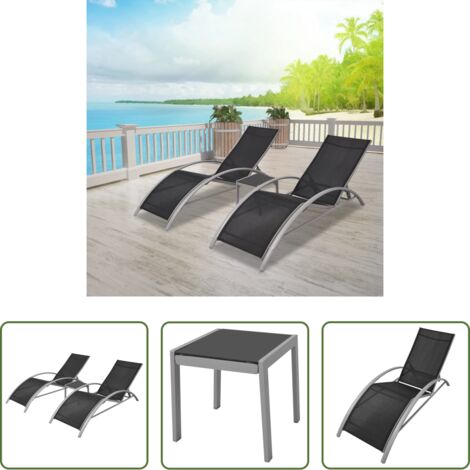 Chaise longue -  Chaises longues avec table Aluminium Noir