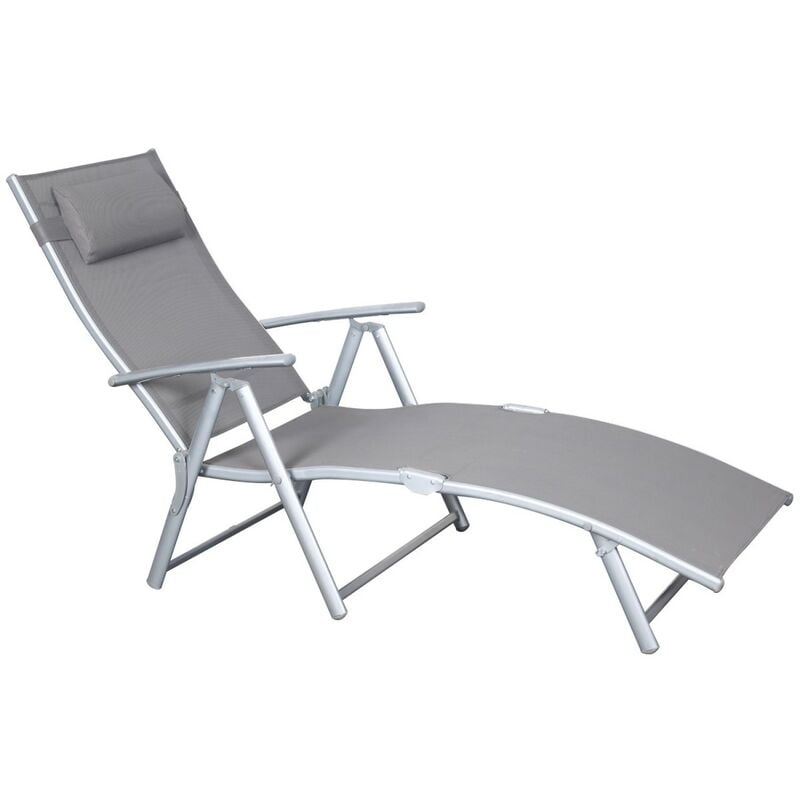 Chaise longue Transat Alu GRIS Dossier réglable Bain de soleil Jardin Piscine Plage - grey