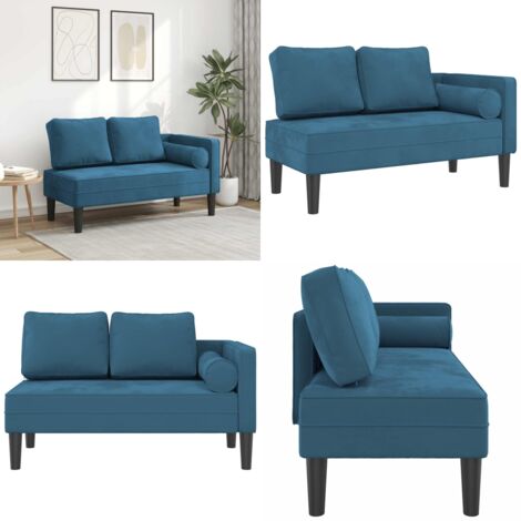 Chaise Longue con Cuscini Blu in Velluto - Cuscino - Velluto