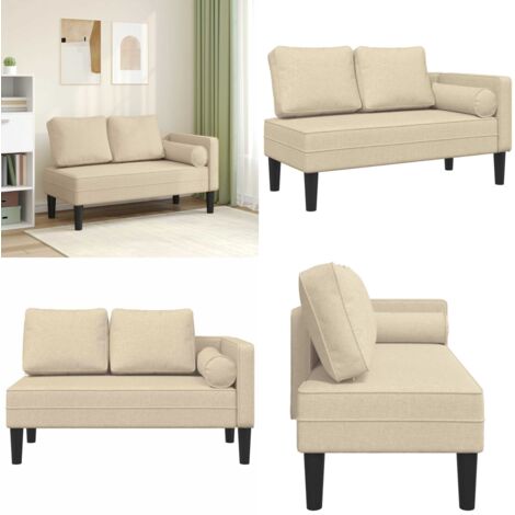 Chaise Longue con Cuscini Crema in Tessuto - Cuscini - Divano letto