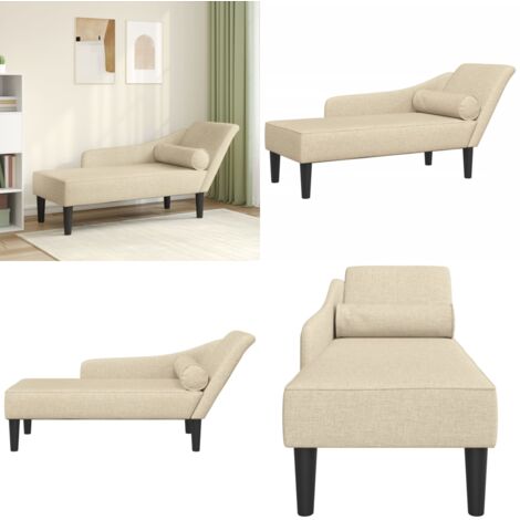 Chaise Longue con Cuscini Crema in Tessuto - Cuscino - Divano letto