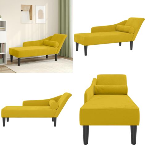Chaise Longue con Cuscini Giallo in Velluto - Cuscino - Divano letto