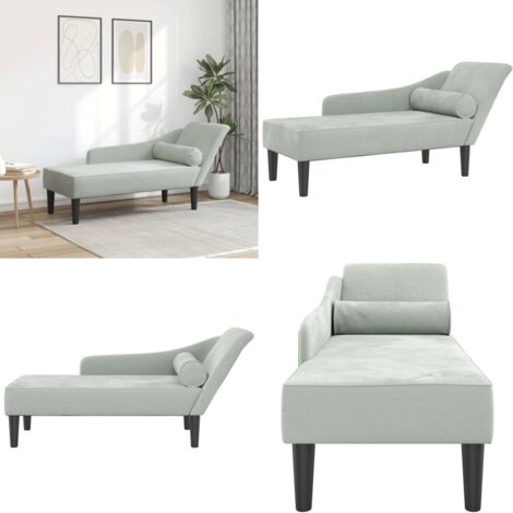 Chaise Longue con Cuscini Grigio Chiaro in Velluto - Cuscini - Divano letto