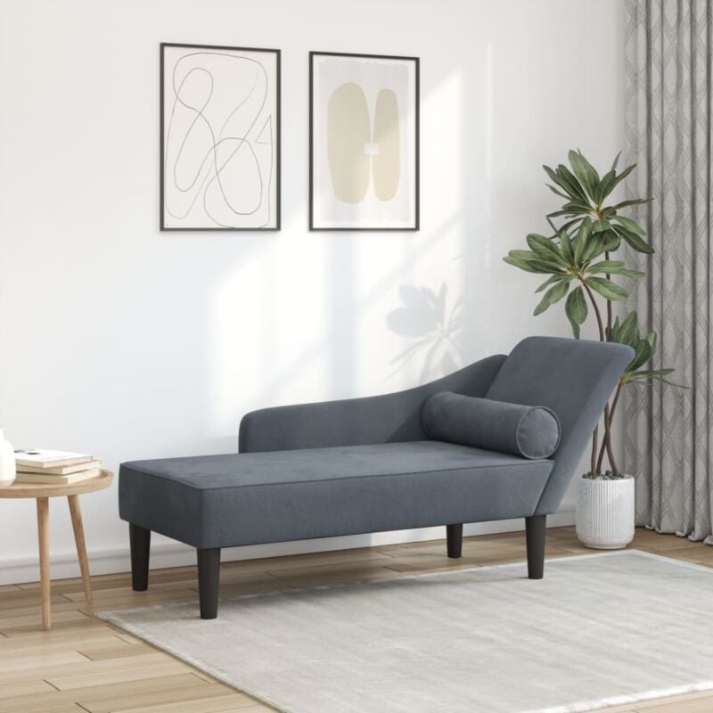 Chaise Longue con Cuscini Grigio Scuro in Velluto