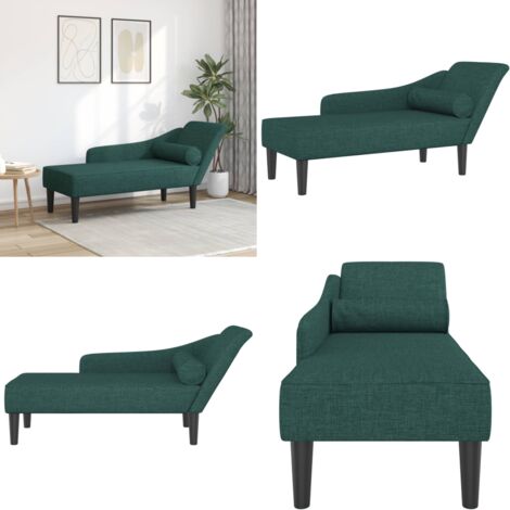 Chaise Longue con Cuscini Verde Scuro in Tessuto - Cuscino - Divano letto