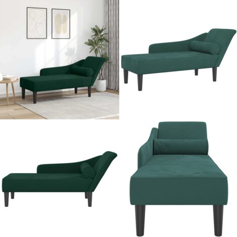 Chaise Longue con Cuscini Verde Scuro in Velluto - Cuscino - Seduta comoda