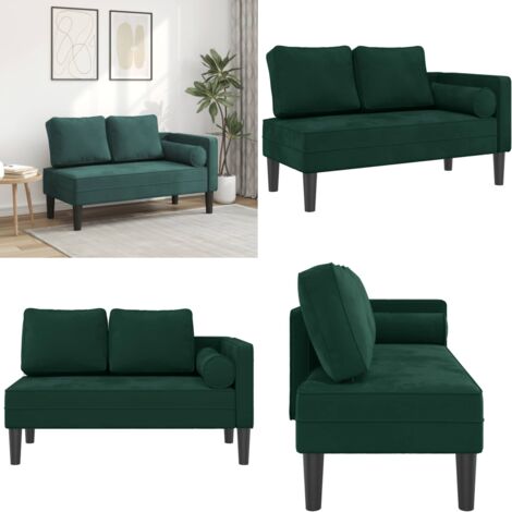 Chaise Longue con Cuscini Verde Scuro in Velluto - Seduta comoda - Cuscino lombare