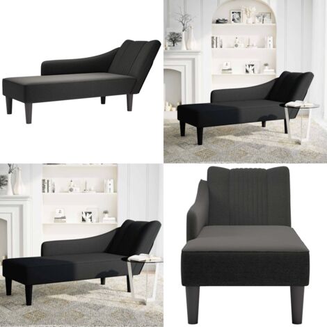 Chaise longue con reposabrazos derecho tela negra - Tumbona de madera - Tumbona con respaldo