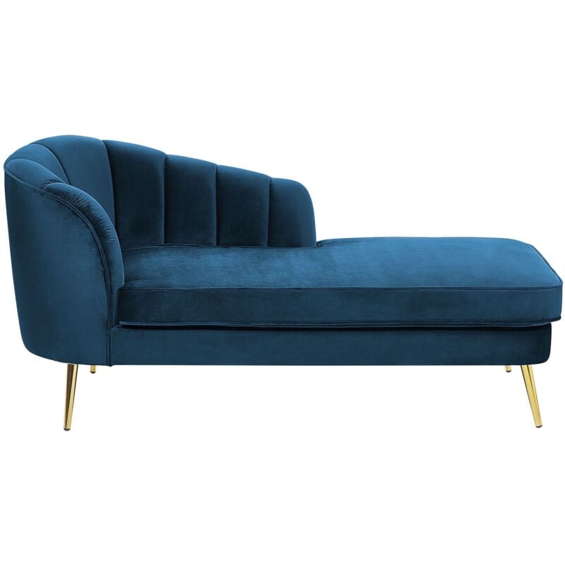Chaise Longue Méridienne Côté Gauche en Velours Bleu Marine avec Pieds Métalliques Doré Design 100 % Glamour et Rétro Confortable et Élégante Beliani