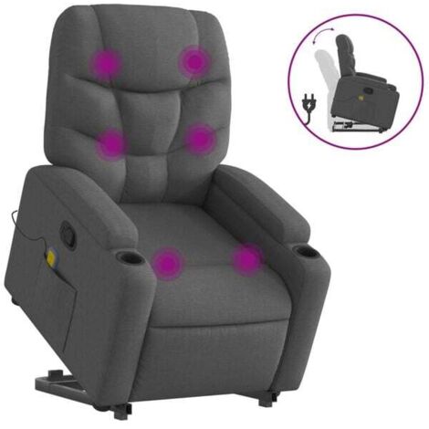 Chaise longue d’assistance ergonomique gris foncé avec fonction de massage intégrée – Réglable en hauteur, dossier inclinable et appui-tête amovible pour détente et confort maximal
