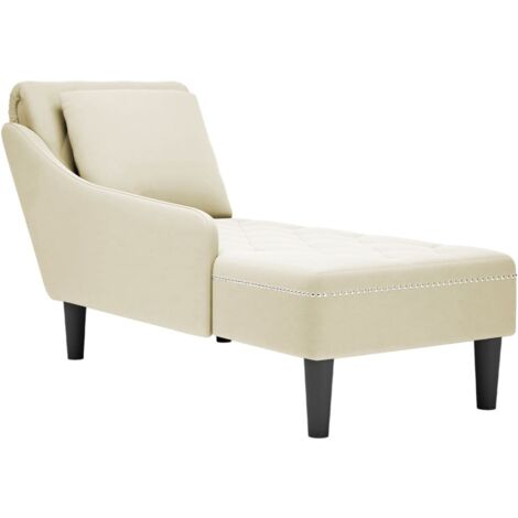 Chaise longue de interior con cojín y reposabrazos derecho en terciopelo crema DEC026254