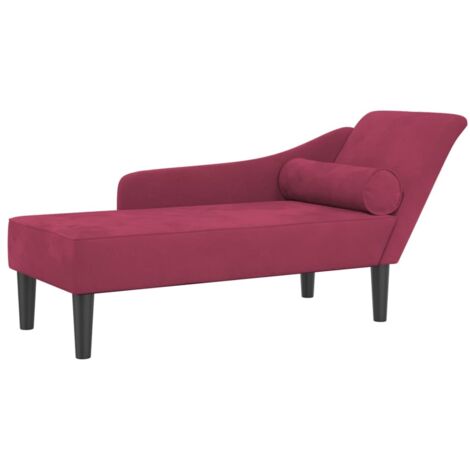 Chaise longue de interior con cojines de terciopelo rojo burdeos DEC026098