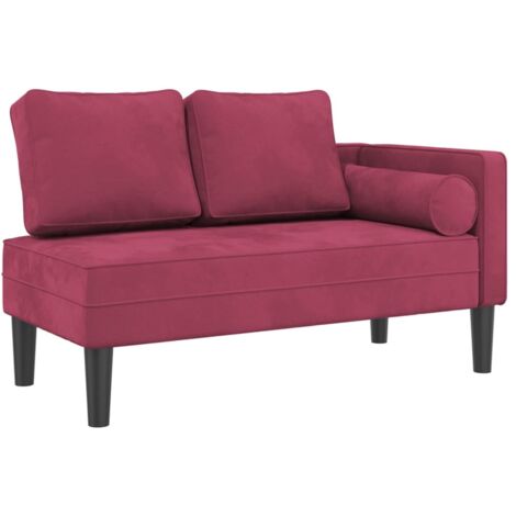 Chaise longue de interior con cojines de terciopelo rojo burdeos DEC026099