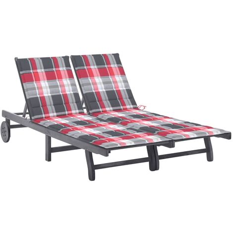 Chaise longue de jardin 2 places avec coussin Gris Acacia 13