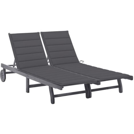 Chaise longue de jardin 2 places avec coussin Gris Acacia vidaXL