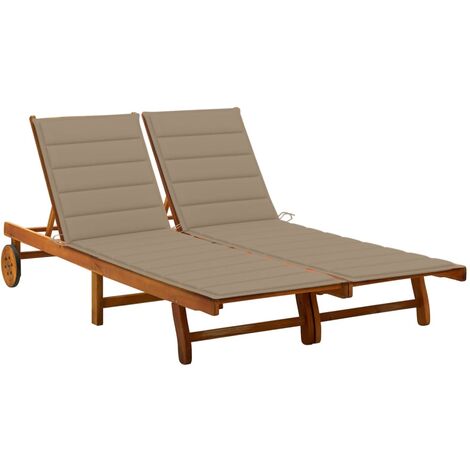 Chaise longue de jardin 2 places avec coussins Acacia solide 8