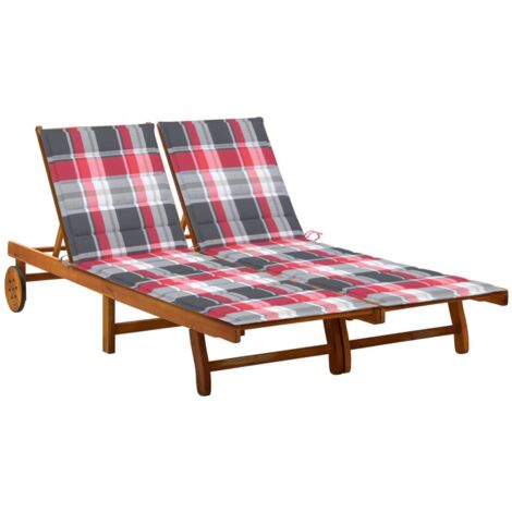 Chaise longue de jardin 2 places avec coussins Acacia solide vidaXL