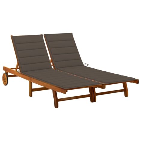 Chaise longue de jardin 2 places avec coussins, Transat, Bain de soleil Acacia solide ZSE4851