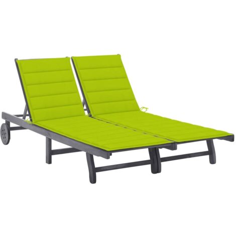 Chaise longue de jardin 2 places Bain de soleil Transat avec coussin Gris Acacia 33658