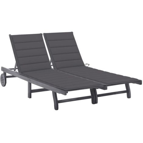 Chaise longue de jardin 2 places Bain de soleil Transat avec coussin Gris Acacia 66125