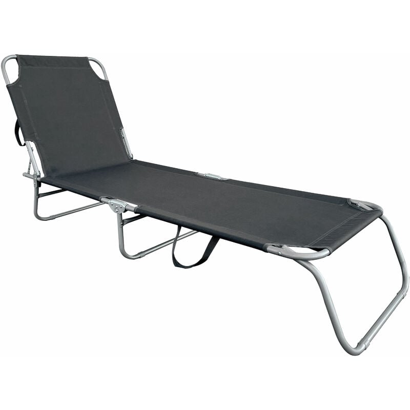 Spetebo - Chaise longue de jardin à 3 pieds, réglable en 4 positions - 186 cm / pliable - Couleur : gris foncé