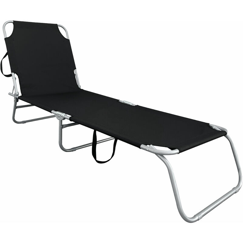 Chaise longue de jardin à 3 pieds, réglable en 4 positions - 186 cm / pliable - Couleur : noir