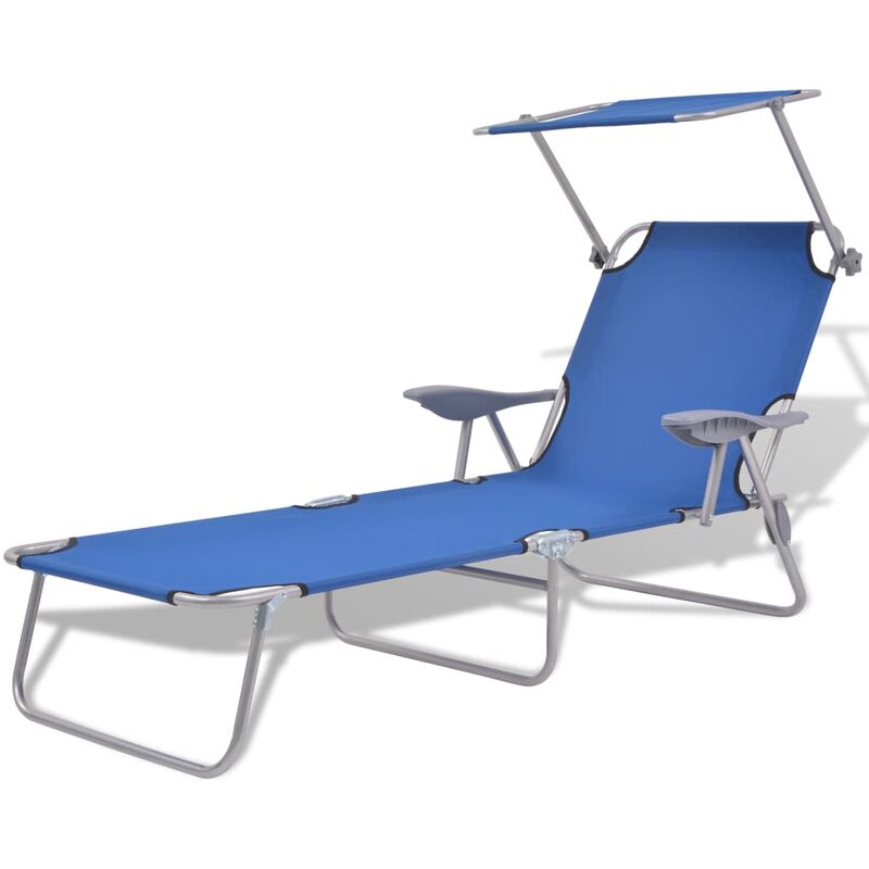 Chaise longue avec auvent Acier Bleu