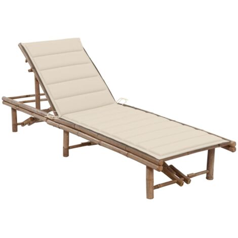 Chaise longue de jardin avec coussin  Bain de soleil Transat Bambou 47348