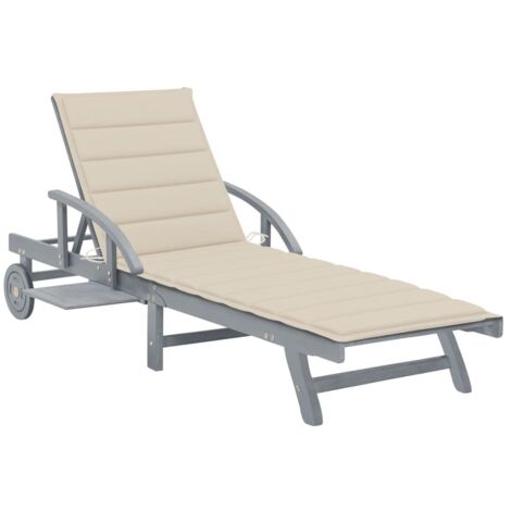 Chaise longue de jardin avec coussin  Bain de soleil Transat Bois d'acacia solide 87944