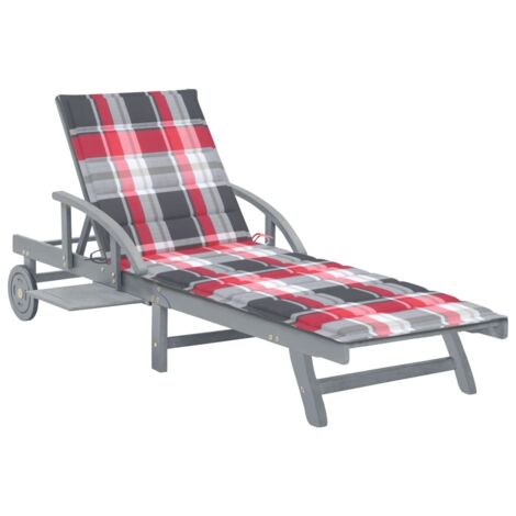 Chaise longue de jardin avec coussin-Bain de soleil-Transat de relaxation Bois d'acacia solide 531471
