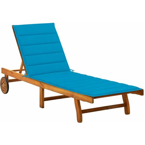 Chaise longue de jardin avec coussin  Bain de soleil  Transat  Fauteuil relax Bois d'acacia solide DHNET1714327