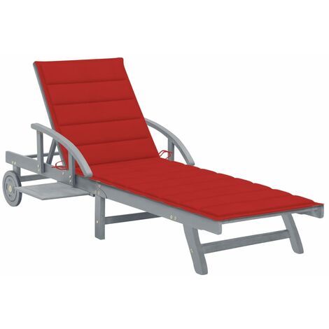 Chaise longue de jardin avec coussin Bain de soleil Transat Fauteuil relax Bois d'acacia solide DHNET3926924