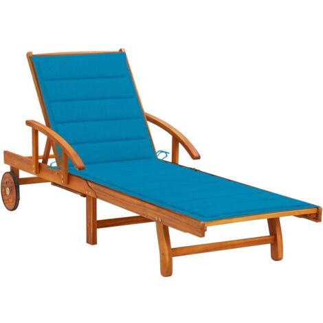 Chaise longue de jardin avec coussin  Bain de soleil  Transat  Fauteuil relax Bois d'acacia solide DHNET6770696