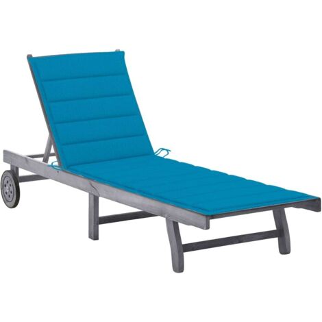 Chaise longue de jardin avec coussin  Bain de soleil Transat Gris Bois d'acacia solide 54946