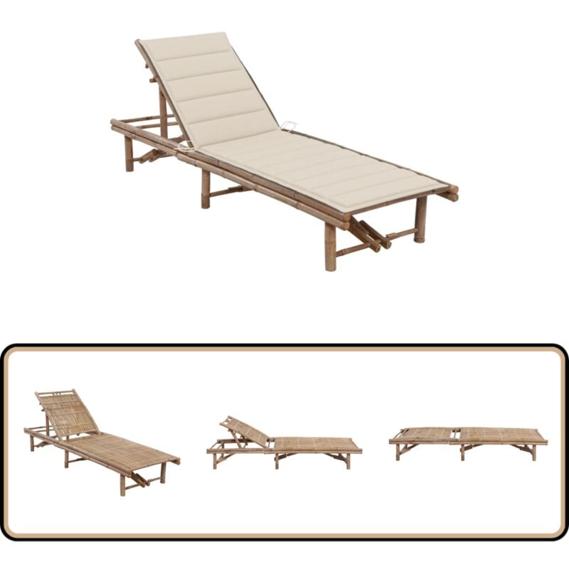 Chaise longue de jardin avec coussin Bambou - Chaises Longues - Chaises Longues En Bambou - Mobilier De Jardin - Transats - Bain De Soleil